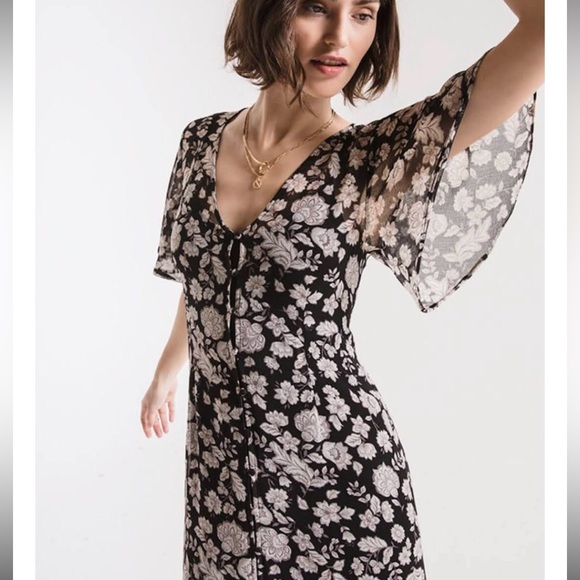 Black swan button up floral dress - Picture 2 of 6